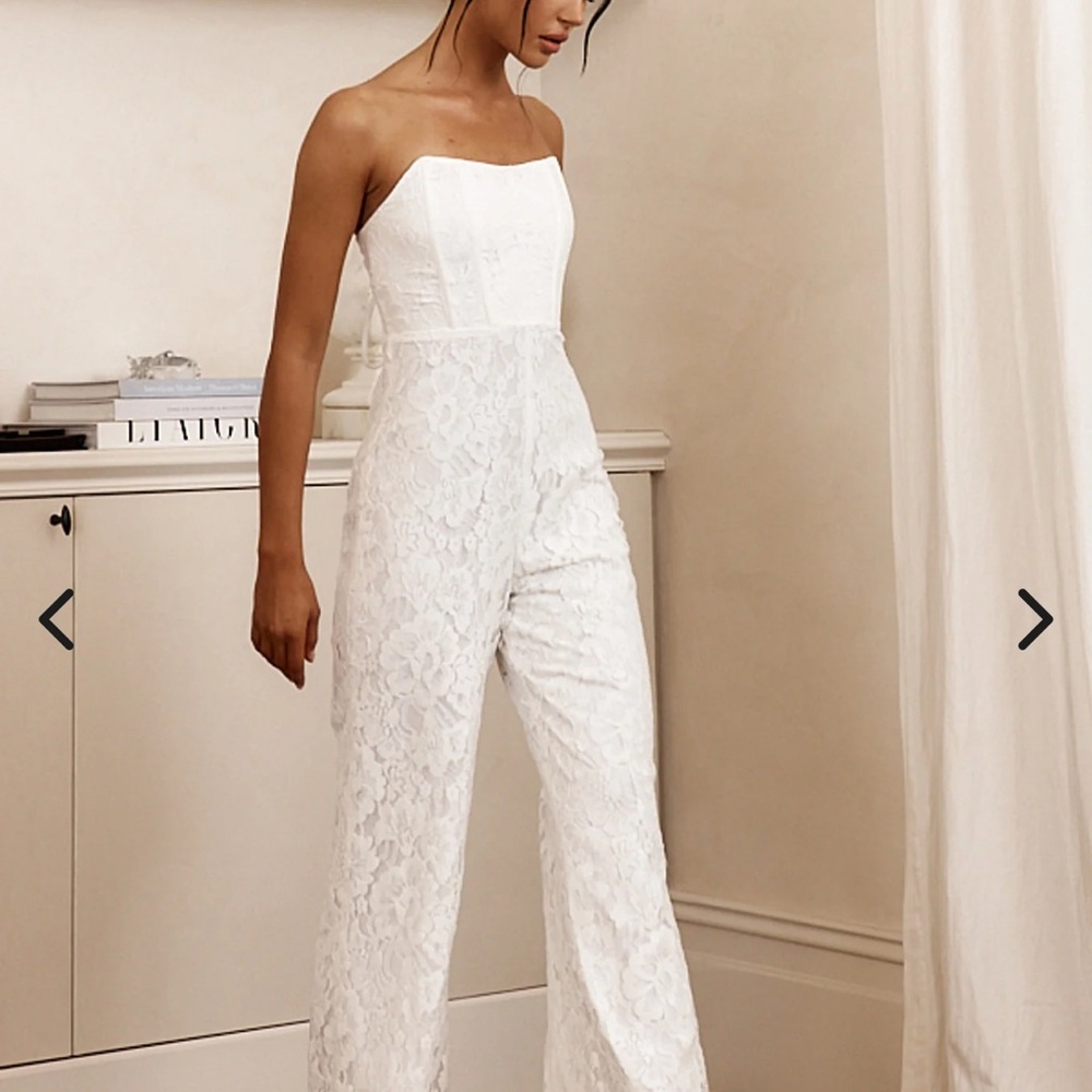 Selfie Leslie White Lace Strapless Jumpsuit
